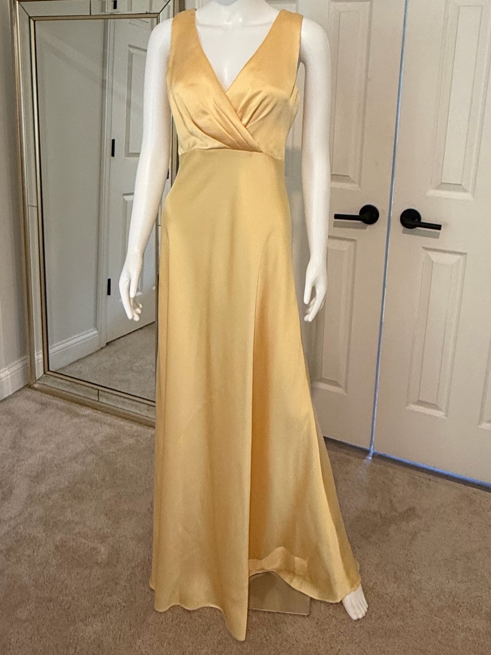 Jill Stuart Champagne Gold Satin V-Neck Maxi Dress